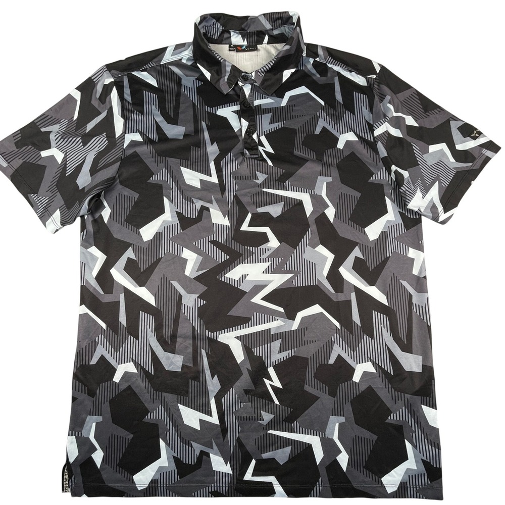 Yatta Golf Polo Shirt Mens XL Black Grey Geometric Camo Performance Short Sleeve